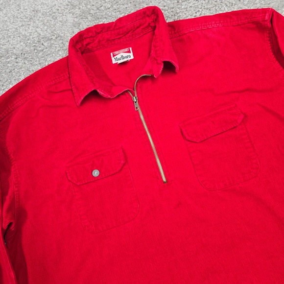 VTG Marlboro Shirt Mens XXL Red Heavy Corduroy 1/4 Zip Pullover Y2K Shacket READ - Picture 1 of 15